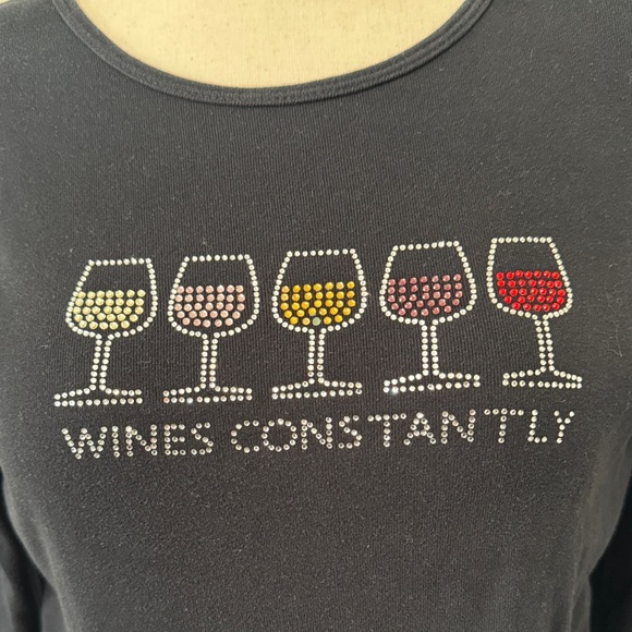 Women's Black Graphic Long Sleeve Top "WINES CONSTANTLY" - Picture 2 of 5
